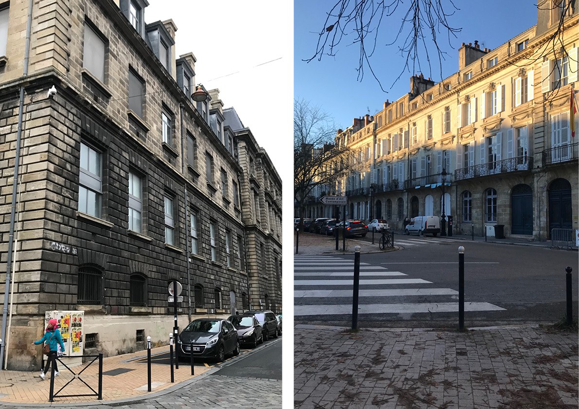 Les quartiers déjà gentrifiés comme les Chartrons (à droite) de Bordeaux sont des espaces rénovés dans lesquels la ville semble plus entretenue. En revanche, pour les quartiers populaires, comme celui de St Michel (à gauche), l’investissement de la ville n’est pas aussi fort, laissant vivre une vraie identité du quartier produite par les habitants.